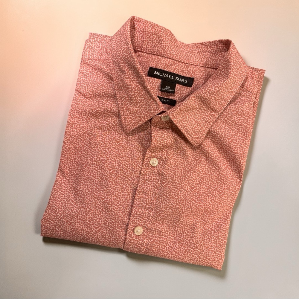 Michael Kors XXL Slim Fit Long Sleeve Button Down Shirt Salmon Geometric - Picture 5 of 5